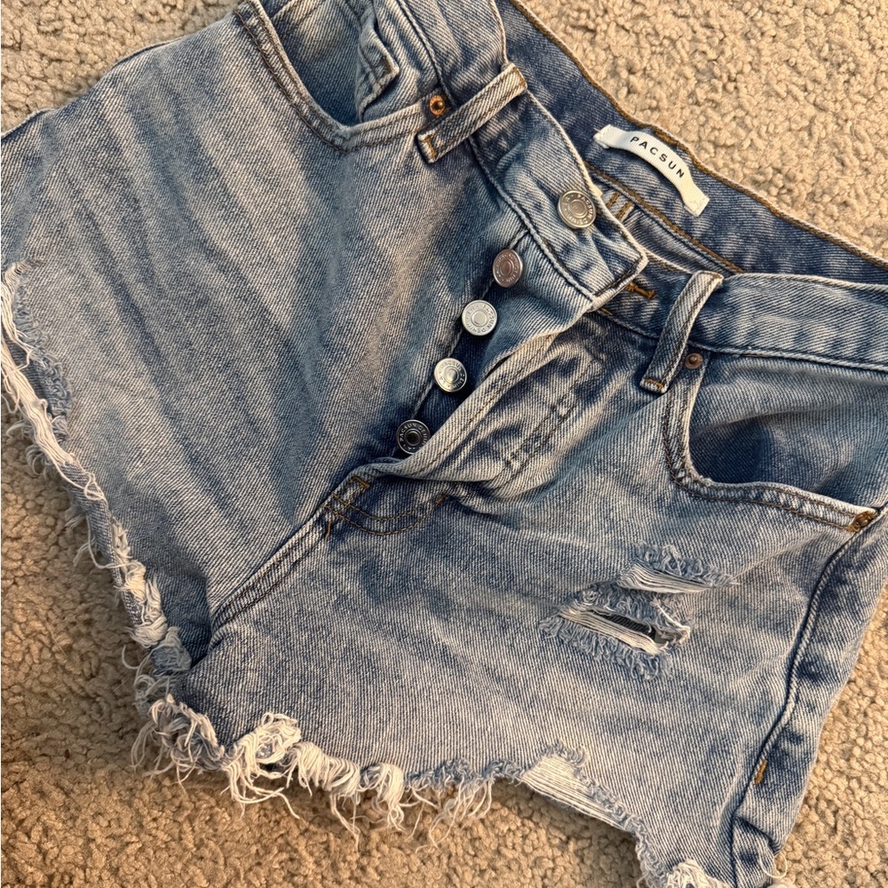 PacSun Light Wash Button-Front Distressed Denim Shorts